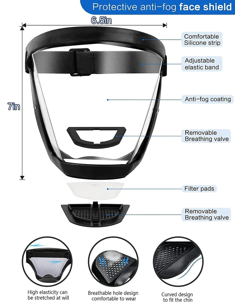 Anti-Fog Protective Full Face Shield Mask Clear Spray Splash Proof Breathable Cover