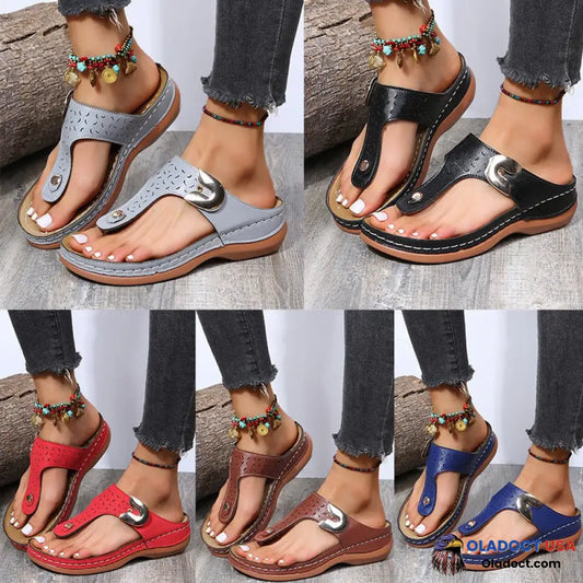 2023 Summer New Women Metal Decor Feature Pattern Wedge Flip Flop