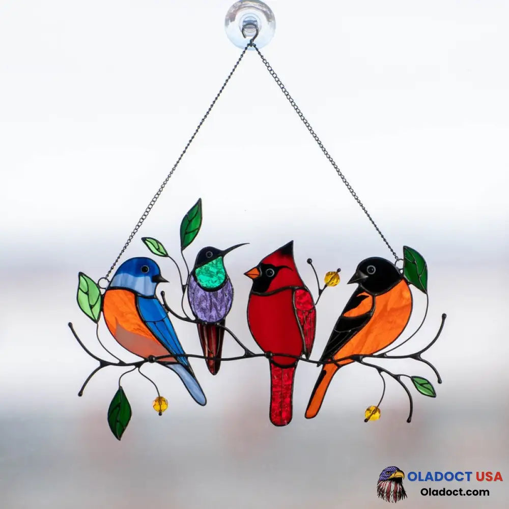 Birds Stained Glass Window Hangings 4 Birds