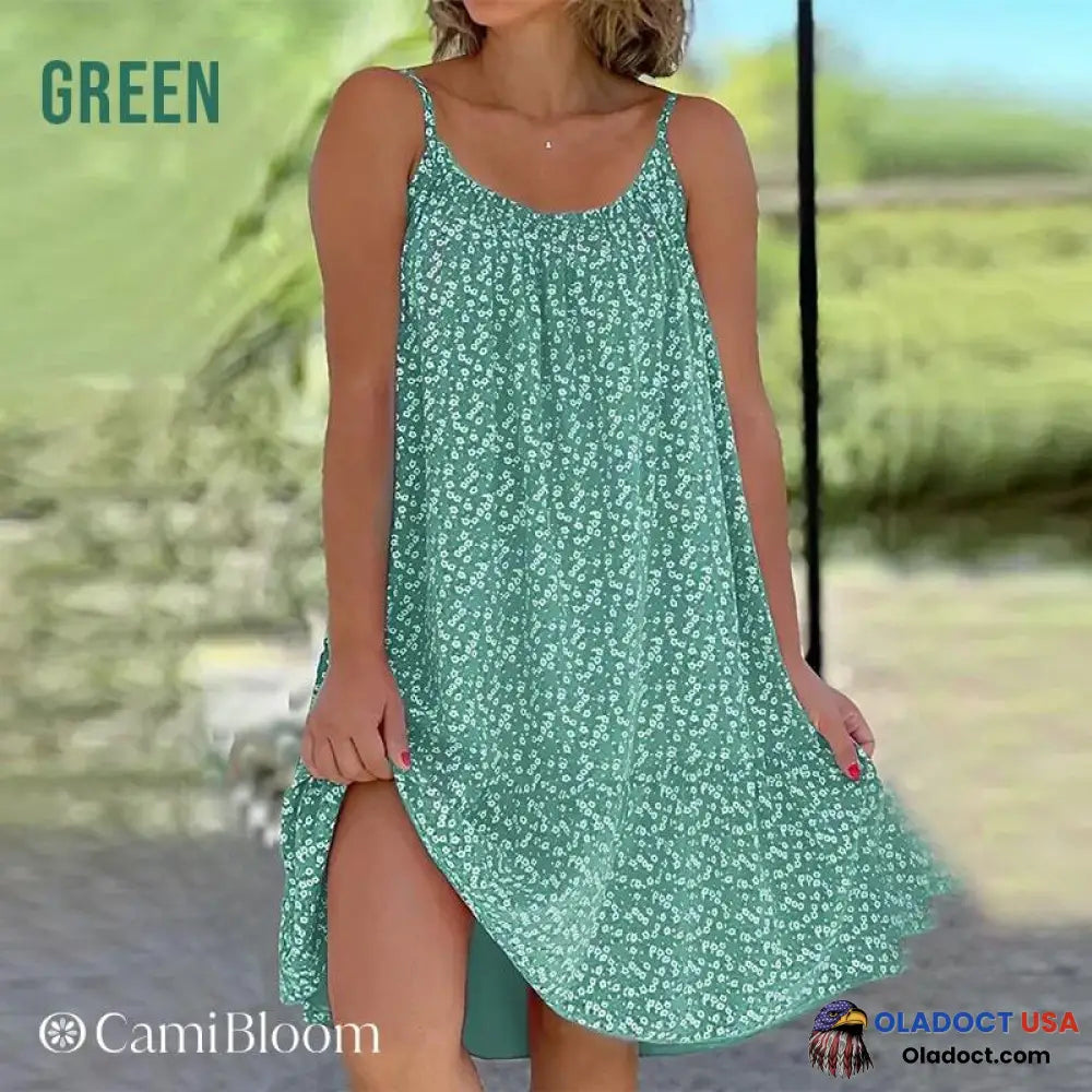 Camibloom Floral Printed Camisole Dress Green / S