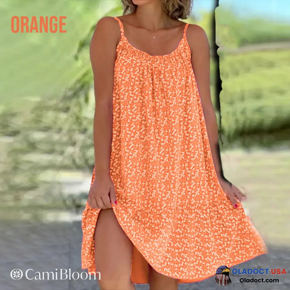 Camibloom Floral Printed Camisole Dress Orange / S