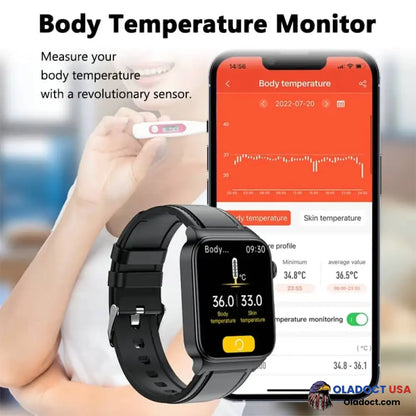 2023 Ecg Smart Watch With Blood Pressure Monitor Body Temperature Glucose Heart Rate Oxygen