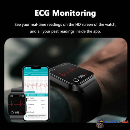 2023 Ecg Smart Watch With Blood Pressure Monitor Body Temperature Glucose Heart Rate Oxygen