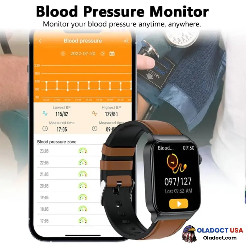 2023 Ecg Smart Watch With Blood Pressure Monitor Body Temperature Glucose Heart Rate Oxygen