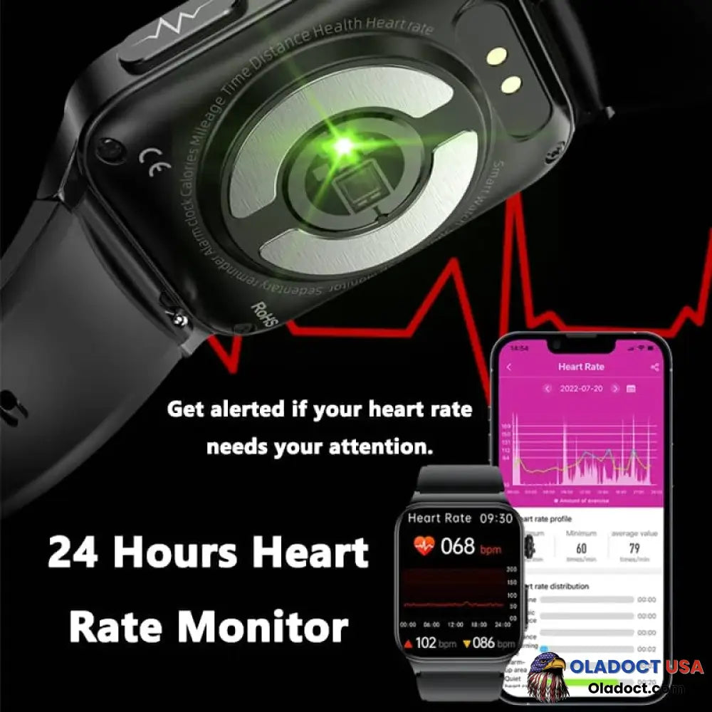 Ecg Smart Watch With Blood Pressure Monitor Body Temperature Glucose Heart Rate Oxygen