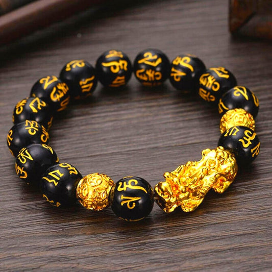 Feng Shui Black Obsidian Wealth Bracelet Pixiu Buddha