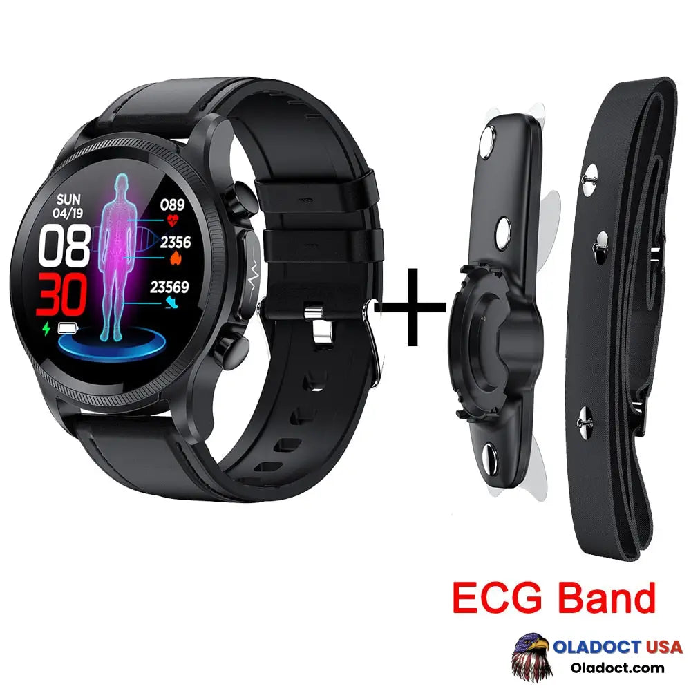 Geekran Non-Invasive Blood Glucose Test Smartwatch Black Leather / With Ecg Band