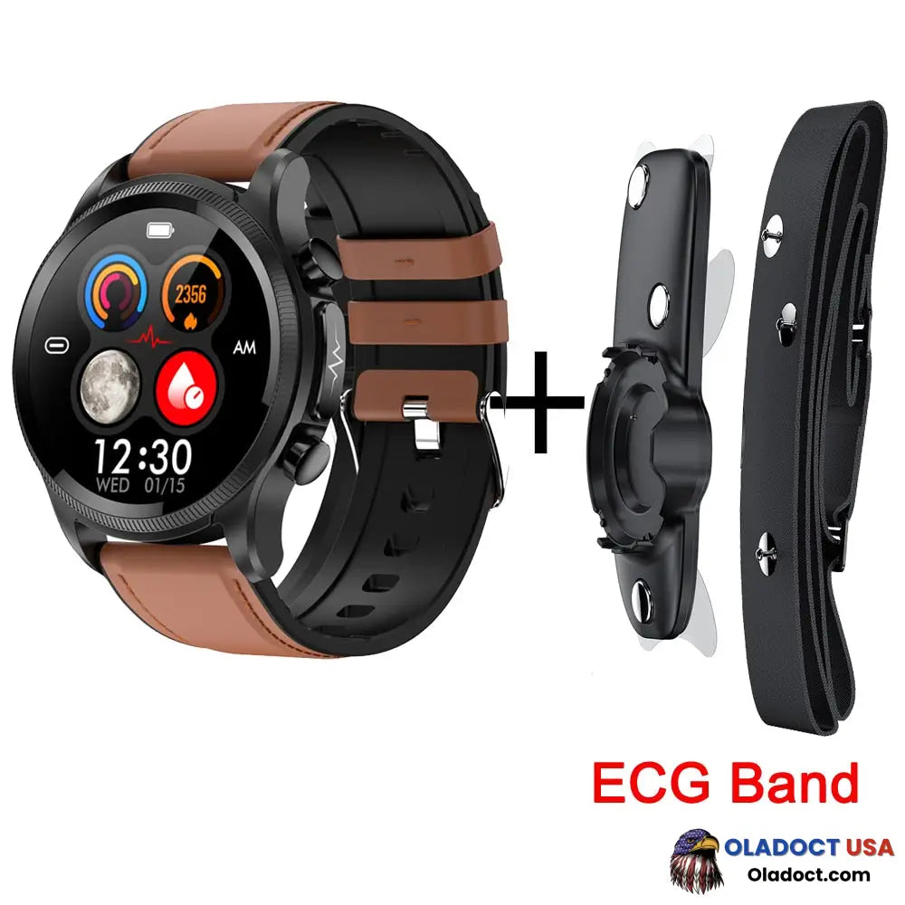 Geekran Non-Invasive Blood Glucose Test Smartwatch Brown Leather / With Ecg Band