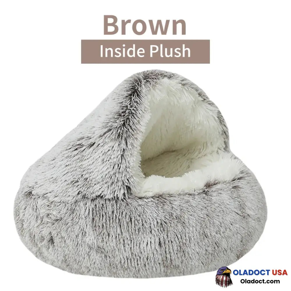 Olvys Cozy Cocoon – Pet Bed Brown Long Plush / 16’ (40Cm)