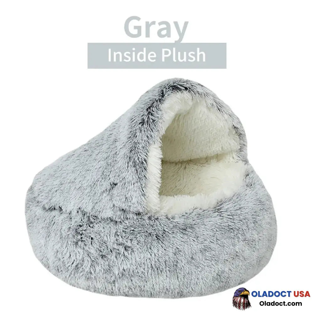 Olvys Cozy Cocoon – Pet Bed Gray Long Plush / 16’ (40Cm)