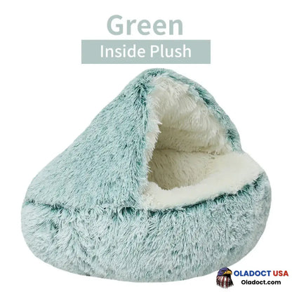 Olvys Cozy Cocoon – Pet Bed Green Long Plush / 16’ (40Cm)