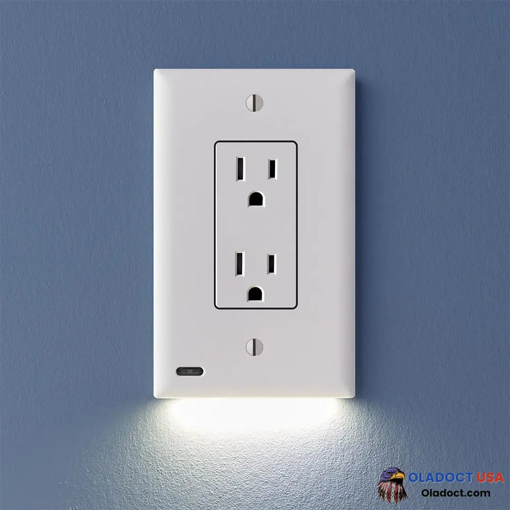 Outlet Wall Plate With Led Night Lights-No Batteries Or Wires [Ul Fcc Csa Certified] Décor / White