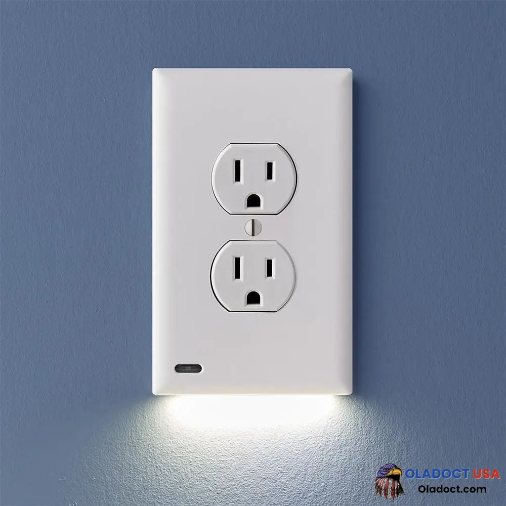 Outlet Wall Plate With Led Night Lights-No Batteries Or Wires [Ul Fcc Csa Certified] Duplex / White