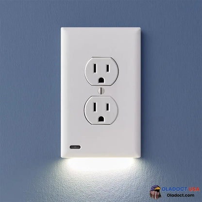 Outlet Wall Plate With Led Night Lights-No Batteries Or Wires [Ul Fcc Csa Certified] Duplex / White