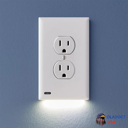 Outlet Wall Plate With Led Night Lights-No Batteries Or Wires [Ul Fcc Csa Certified] Duplex / White
