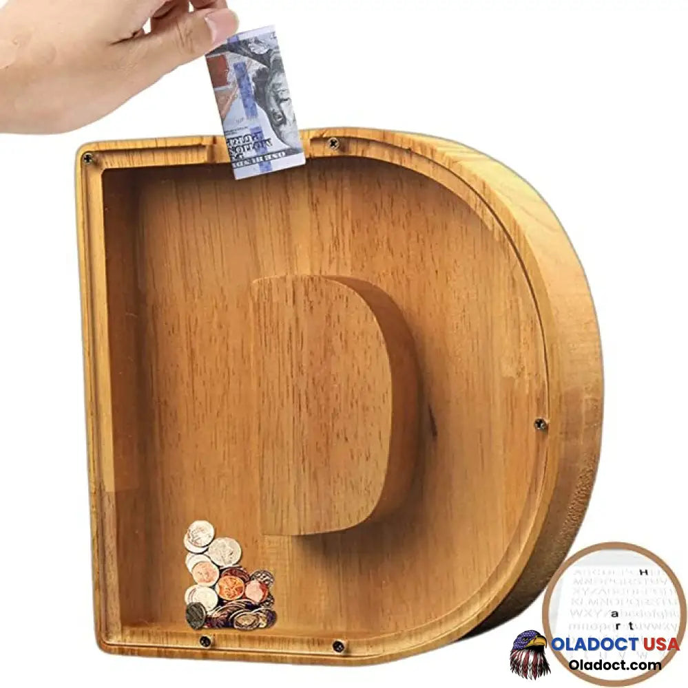 Piggy Bank-Wood Gift For Kids D / Stickers New