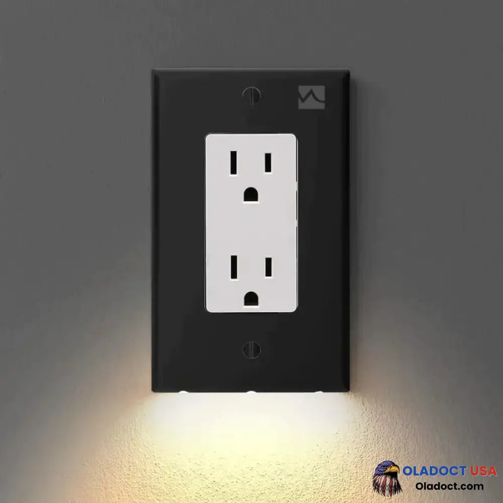 Set Of 6 Outlet Wall Plate With Led Night Lights Type B / Black