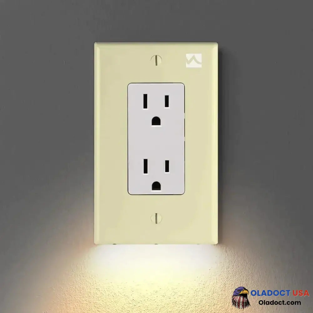 Set Of 6 Outlet Wall Plate With Led Night Lights Type B / Ivory