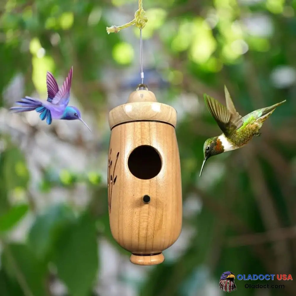 Shinemars Wooden Hummingbird House-Gift For Nature Lovers Cherry (Left)