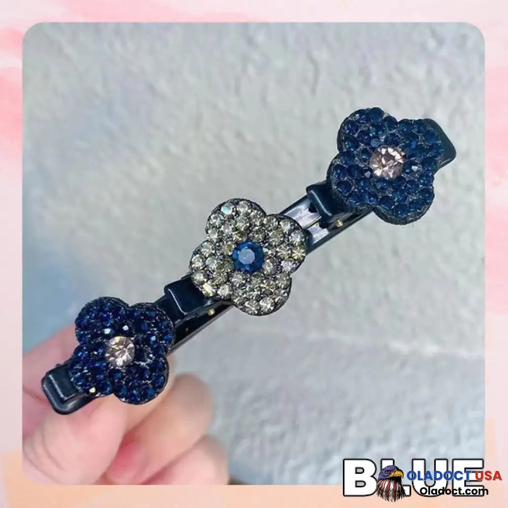 Sparkling Crystal Stone Braided Hair Clips Blue