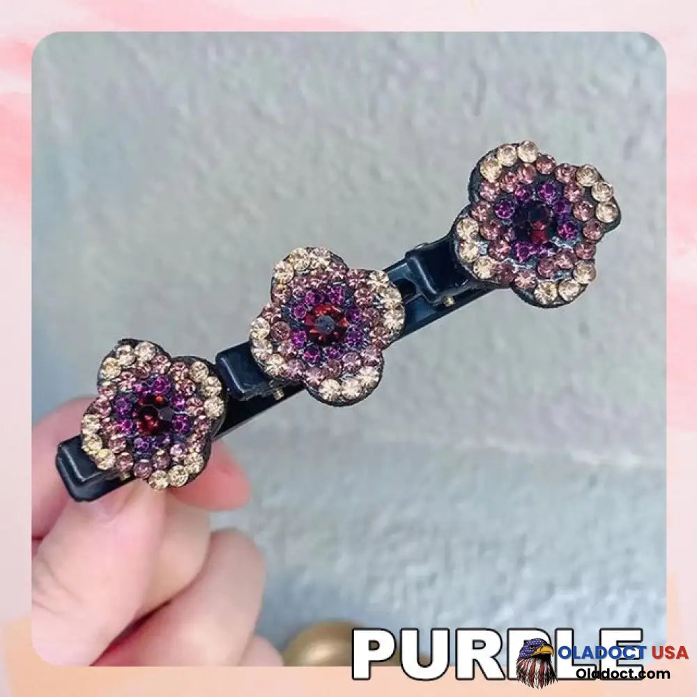 Sparkling Crystal Stone Braided Hair Clips Purple