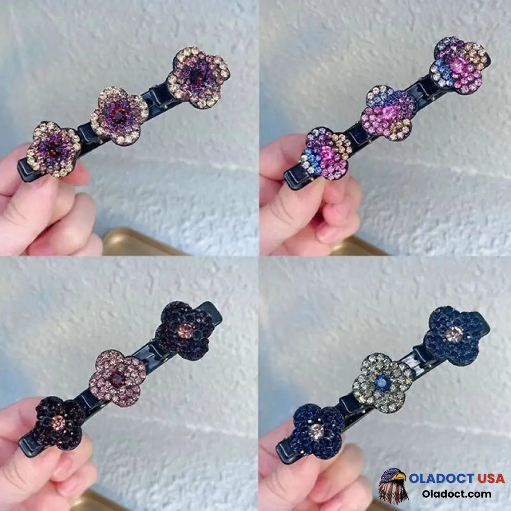 Sparkling Crystal Stone Braided Hair Clips Set 4 (All Colors)