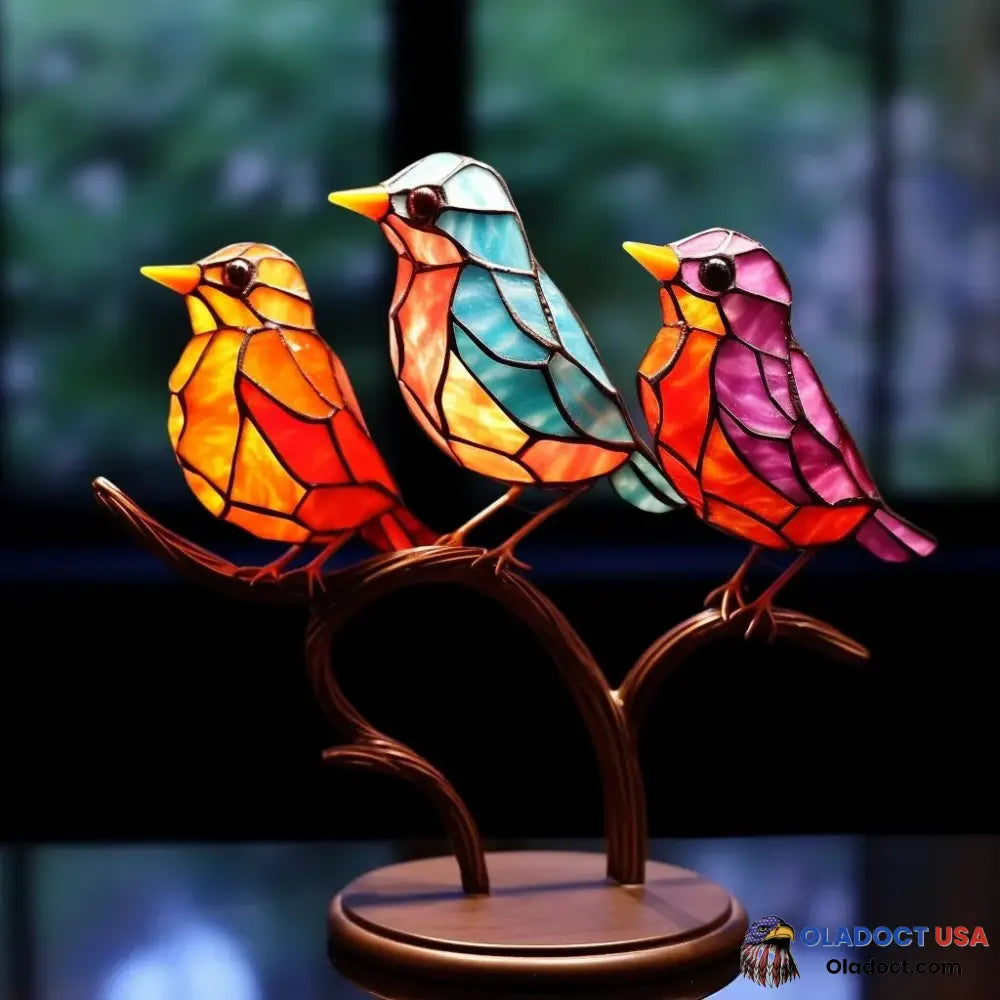 Stained Acrylic Birds On Branch Desktop Ornaments Friendliness