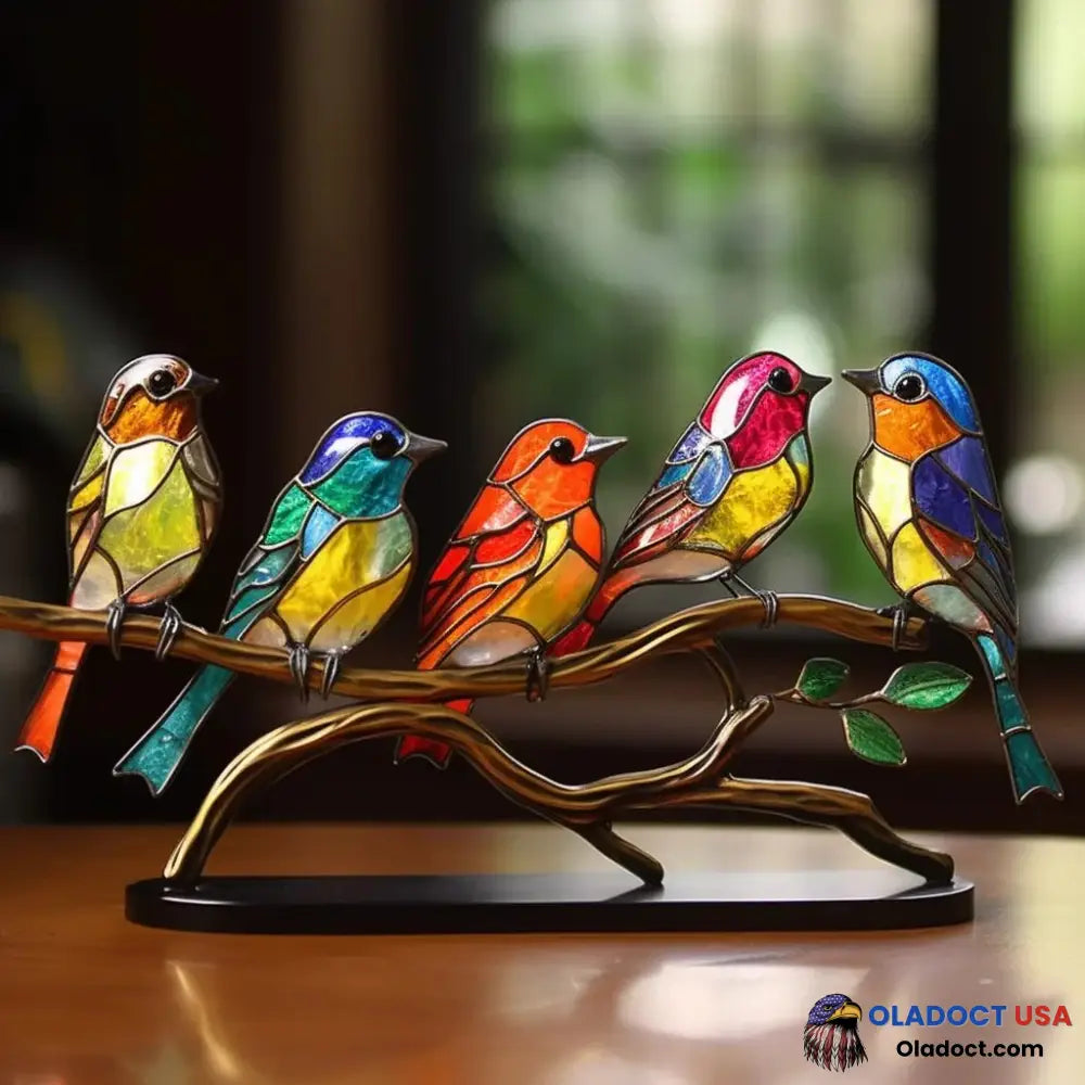 Stained Acrylic Birds On Branch Desktop Ornaments Harmonious