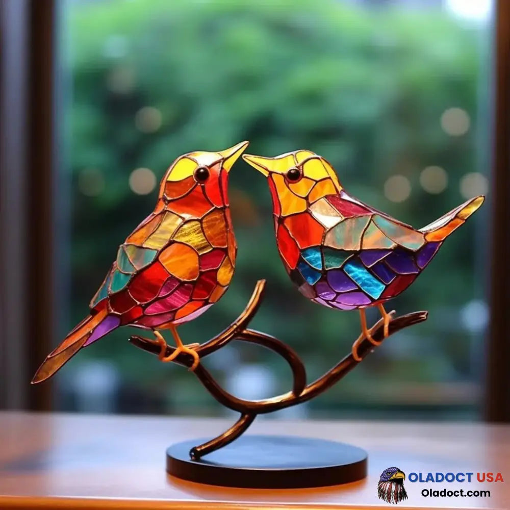 Stained Acrylic Birds On Branch Desktop Ornaments Love