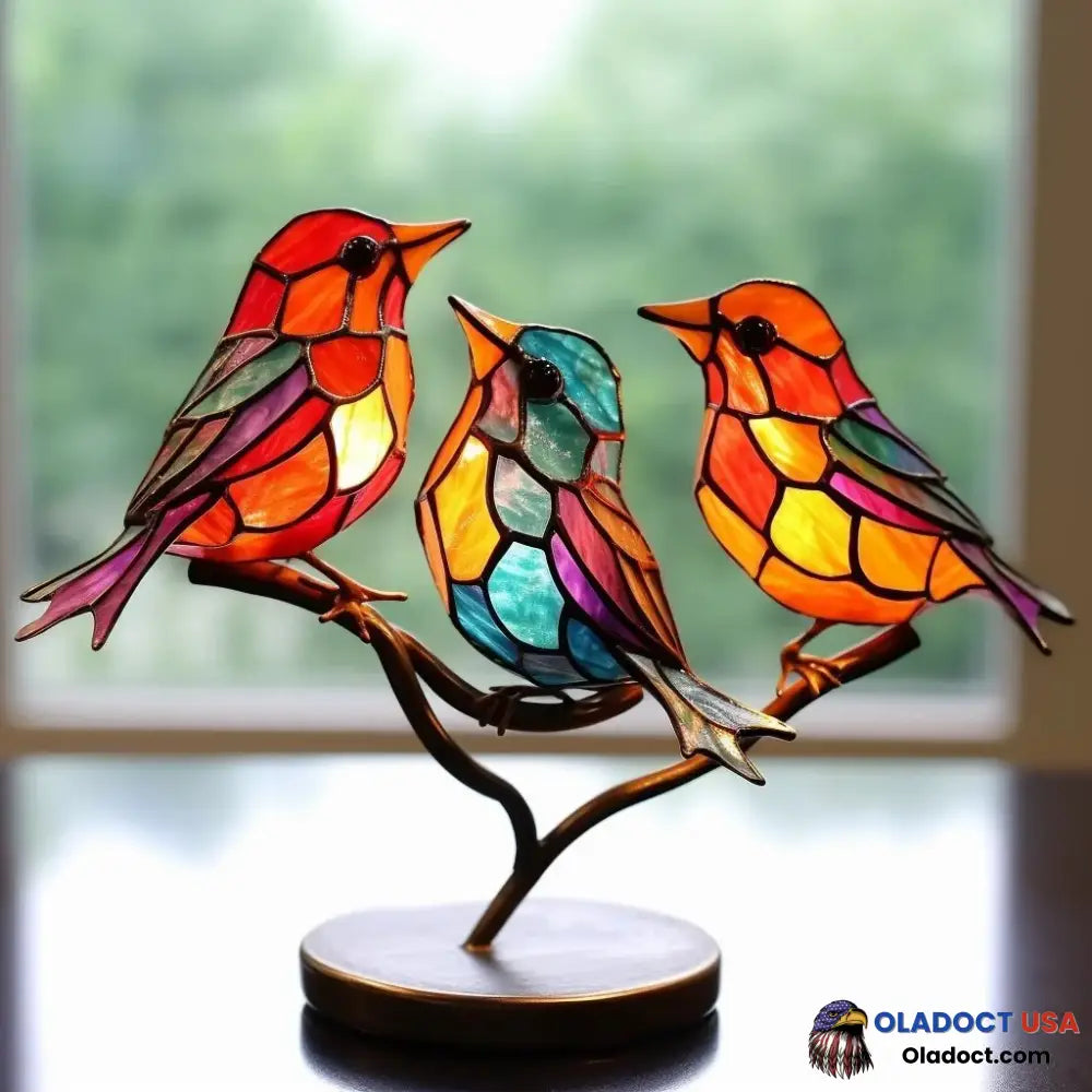 Stained Acrylic Birds On Branch Desktop Ornaments Trust