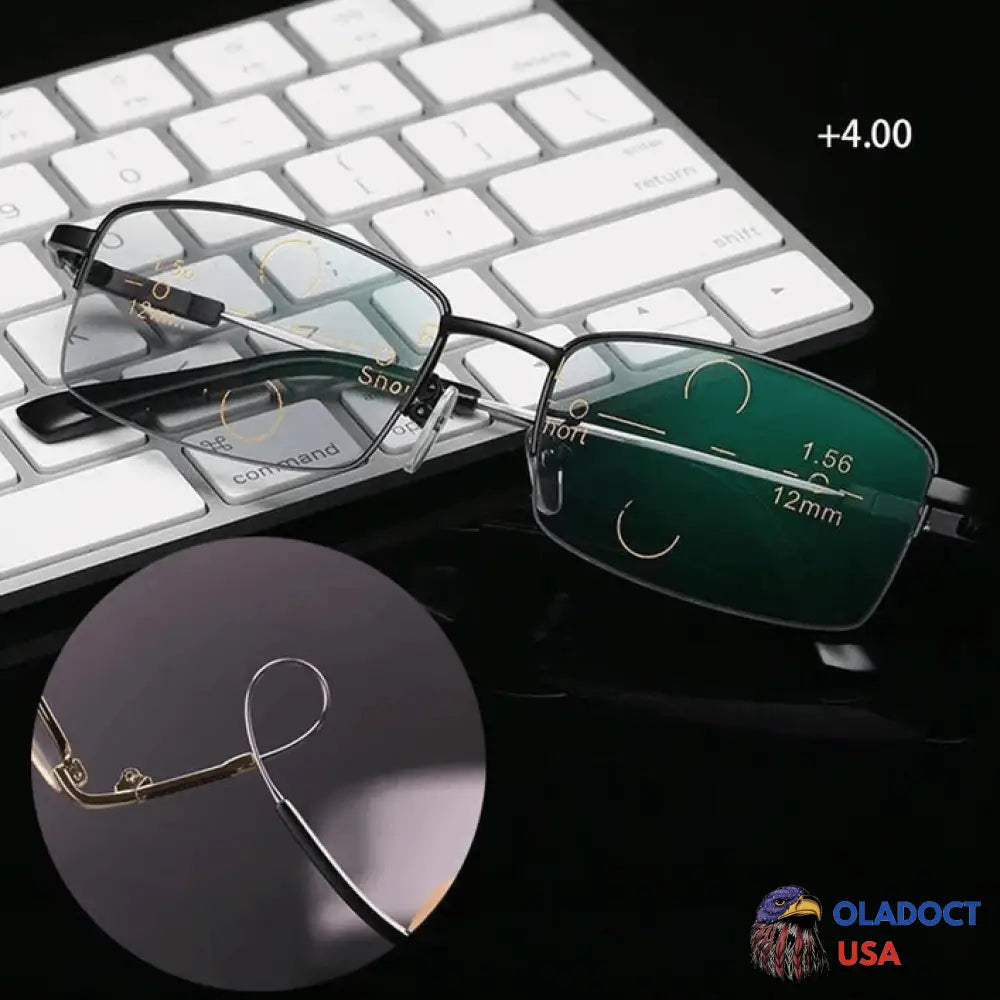Titanium Progressive Far And Near Dual-Use Reading Glasses Black / +1.00 /Under 50 Year Of Age