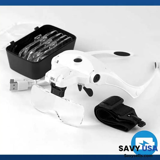 Vision Aid Magnifying Glasses with 5 Lenses, LED Light, Headband