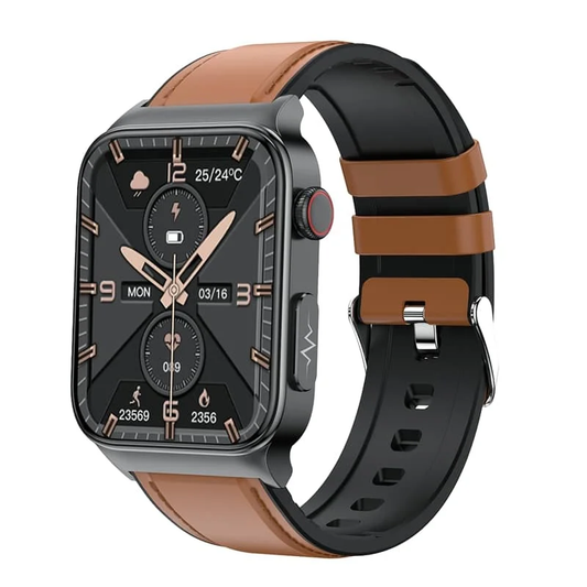 Ecg Smart Watch With Blood Pressure Monitor Body Temperature Glucose Heart Rate Oxygen Brown