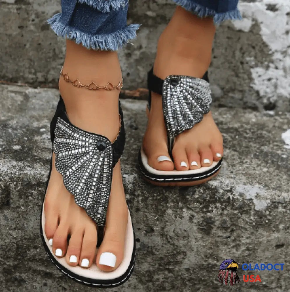 Women Casual Orthopedic Sandals Crystal Rome Fashion Clip Toe Slippers Black / Us5.5/Uk3.5/Eu35