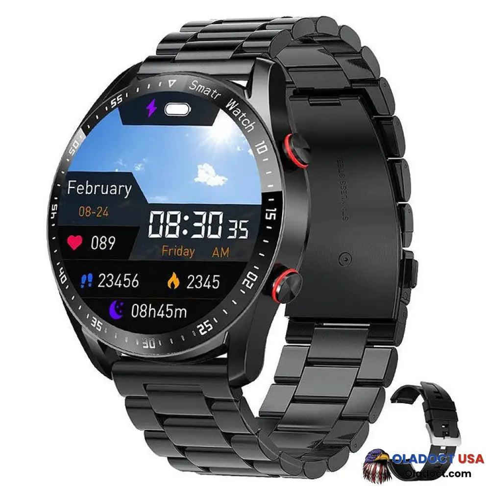 Yabira Non-Invasive Blood Glucose Test Smart Watch Black Steel