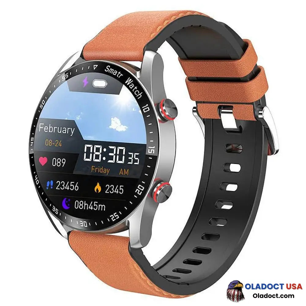 Yabira Non-Invasive Blood Glucose Test Smart Watch Orange Leather