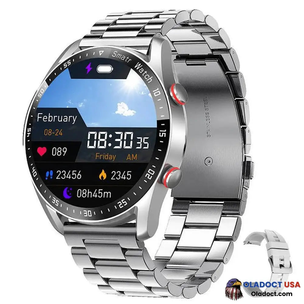 Yabira Non-Invasive Blood Glucose Test Smart Watch Silver Steel